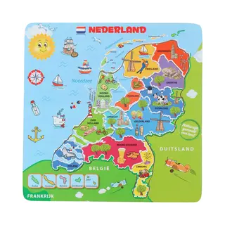 Marionette Puzzel Nederland - Houten Landkaart Met 13 Provincies - 2+ Jaar