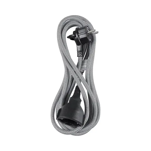 Q-Link Verlengsnoer - Platte Stekker - Randaarde - 3 X 1.5 Mm² - 3 Meter - Textiel - Zwart - Wit thumbnail
