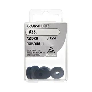 Kraanschijfje Assorti. 3x2stuks. Zwart. Rubber. Deltafix.