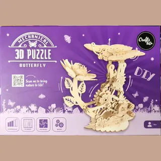 Crafts&Co. Houten 3D Puzzel - Mechanische 3D-puzzel - Vlinder - Vlinder Puzzel | Houten Butterfly Puzzel - 3D-Puzzel - Mechanische Puzzel