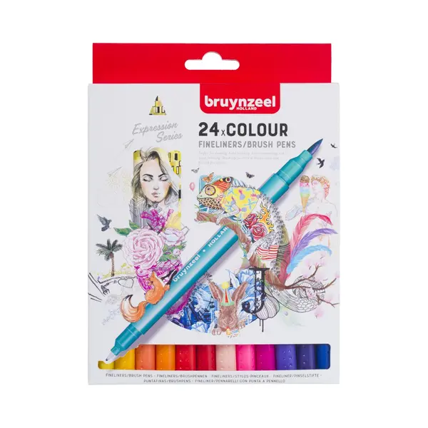 Bruynzeel Creatives Fineliner/Pinselstifte-Set Mit 24 Farben | Dual-Tip-Stifte Zum Schreiben Und Zeichnen Sowie Für Malbücher Für Erwachsene thumbnail