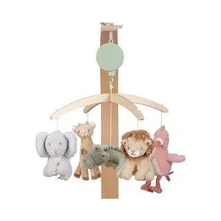 Little Dutch Musik Mobile - Inklusive Spieluhr - Mit Halterung Aus Holz Für Babybett - Für Babys Ab Der Geburt - Unisex - Safari Friends