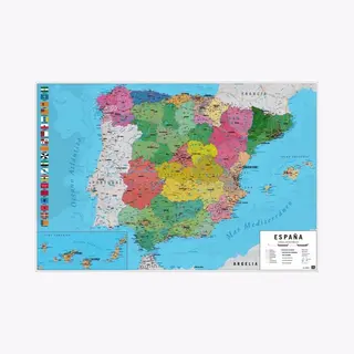 Posterpoint Spanje Kaart Poster - Madrid - Barcelona - Costa Del Sol - 61 X 91.5 Cm