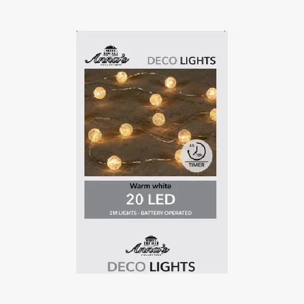 Anna's Collection Led Lichtslinger/lichtsnoer - 20 Led Bolletjes - 200 Cm - Wit - Batterij thumbnail