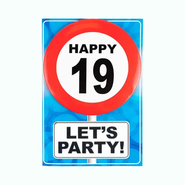 Verjaardagkaart Met Button | Verkeersbord | Happy 19 thumbnail