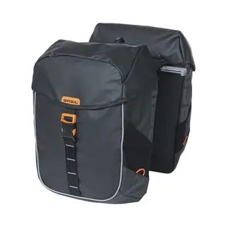 Basil Miles - Dubbele Fietstas - 34L - Waterdicht Tarpaulin - Zwart/Oranje - Met Mik Adapterplaat - Reflecterend