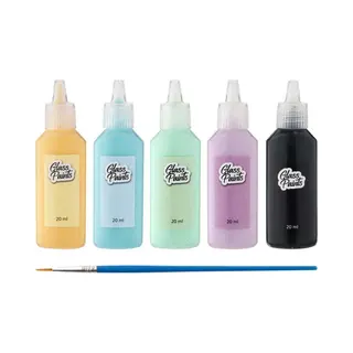 Creative Craft Group Glasverf Met Penseel 5x20ml - 5 Kleuren Glasverf Hobby - Glasverf Volwassenen - Glasverf Kinderen