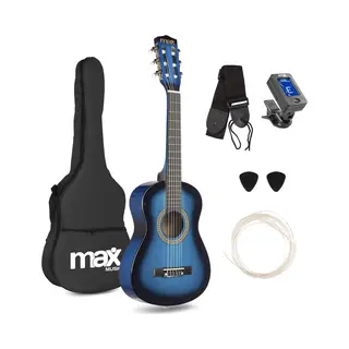 Kinder Gitaar - Max SoloArt Akoestische Gitaar 1/4 - Met Gratis Muzieklessen En Accessoires - Blauw