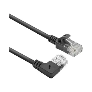 Act Schwarzes 0,25-Meter-U/Utp-CAT6A-Lszh-Slimline-Patchkabel mit RJ45-Anschlüssen, 90° nach rechts gewinkelt zu gerade