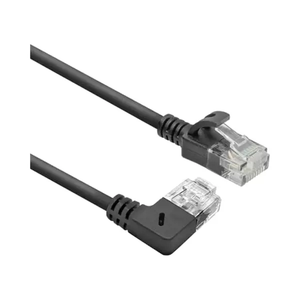 Act Schwarzes 0,25-Meter-U/Utp-CAT6A-Lszh-Slimline-Patchkabel mit RJ45-Anschlüssen, 90° nach rechts gewinkelt zu gerade thumbnail