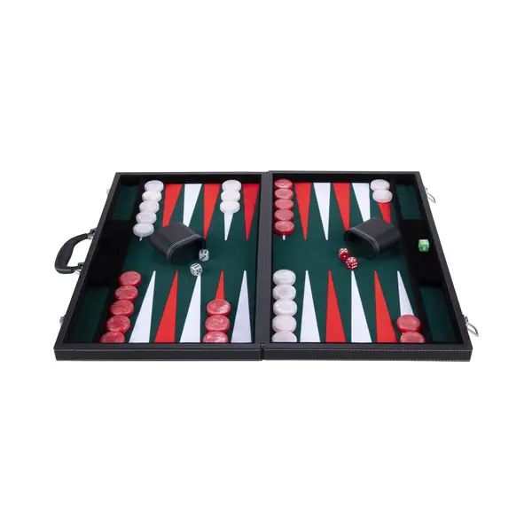Engelhart - 250539 - Großes Deluxe Backgammon 21 Zoll - 54 Cm - Hochwertige Materialien - Kunstleder, Spezielle Filz-Einlage - Perlenwürfel Chips + thumbnail