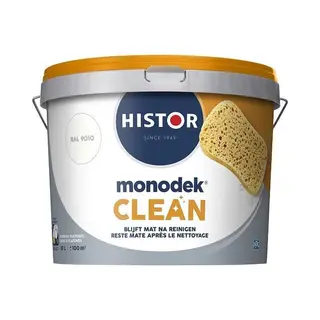 Histor Monodek Clean – Muurverf Binnen Mat – Reinigbare Verf – Vlekafstotend – Geurarm En Oplosmiddelvrij – Voor Binnen – Ral 9010 – 10L
