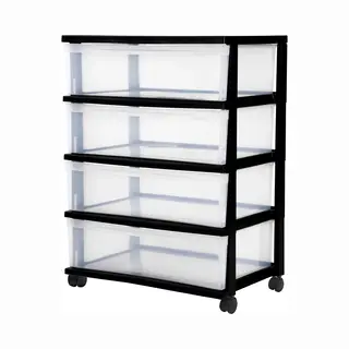 Iris New Wide Chest Ladesysteem - 4 Lades X 30L - Kunststof - Zwart/Transparant - Met Wielen