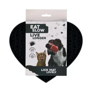 Eat Slow Live Longer Likmat Hartvormig - 19 X 23 Cm - Anti-schrok Mat - Slowfeeder - Snuffelmat - 100% Siliconen - Vaatwasserbestendig - Voor Hond Of