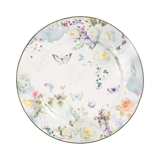 Clayre & Eef Ontbijtbord Ø 19 Cm Wit Blauw Porselein Bloemen