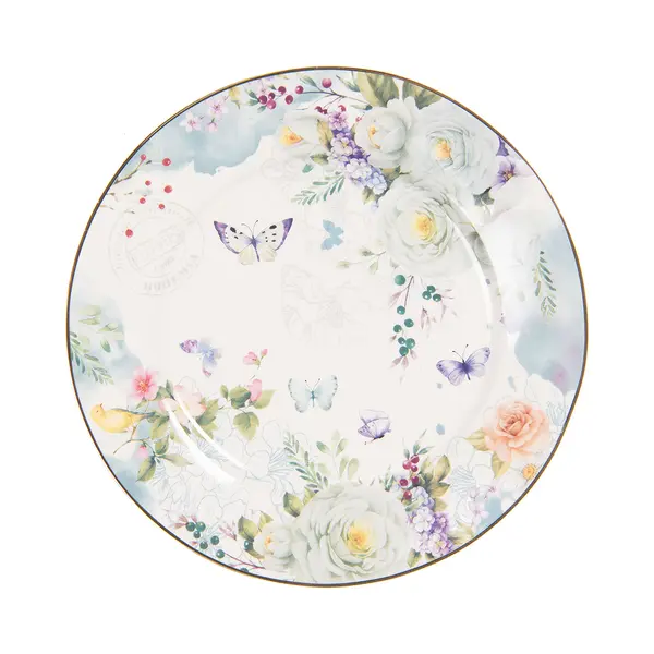 Clayre & Eef Ontbijtbord Ø 19 Cm Wit Blauw Porselein Bloemen thumbnail