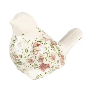 Clayre & Eef Beeld Vogel 19x11x14 Cm Roze Beige Keramiek Bloemen