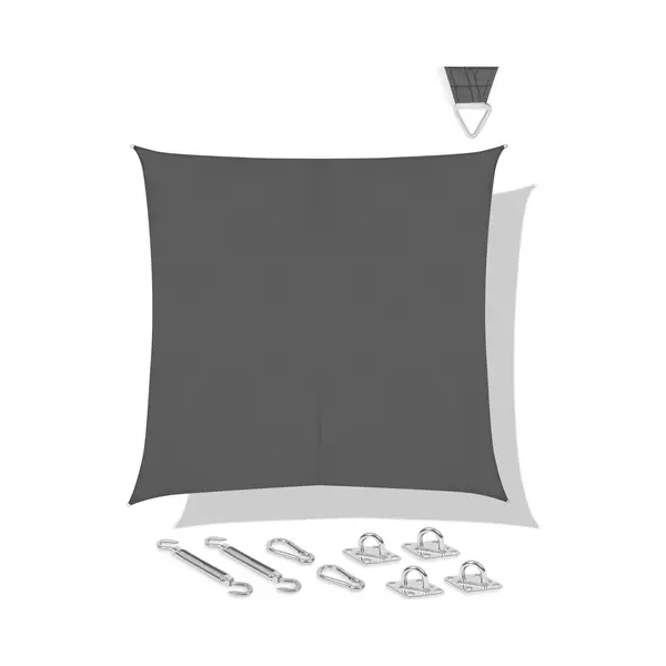 Vonroc Schaduwdoek Vierkant – 360x360 Cm - Grijs | Incl. Rvs Bevestigingsset thumbnail