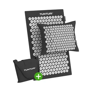 Tunturi Eco Spijkermat Met Kussen - Acupressuur - Meditatie Mat - Acupunctuur Set - Massage En Ontspanning - 68x42x2 Cm - Zwart