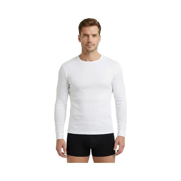 Heren Shirt Lange Mouw - 100% Katoen - Aansluitend Ondershirt Mannen - Xxl - Wit thumbnail