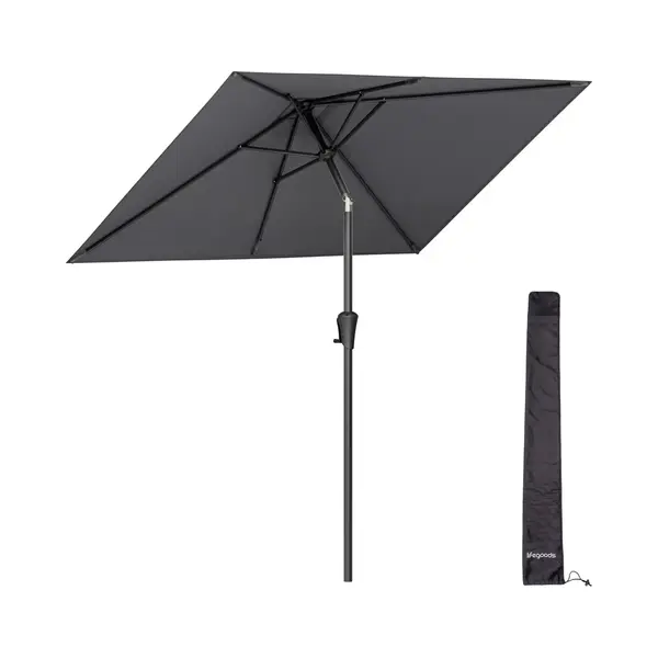 LifeGoods Sonnenschirm - Garten - 210x140cm - 30° Neigbar - Wasserdicht - UPF50+ - Dunkelgrau thumbnail