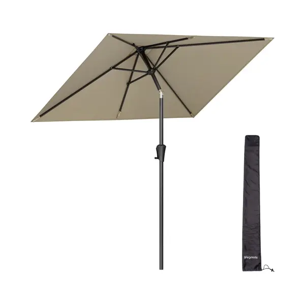 LifeGoods Sonnenschirm - Garten - 210x140cm - 30° Neigbar - Wasserdicht - UPF50+ - Taupe thumbnail