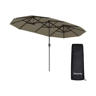 LifeGoods Doppelter Sonnenschirm - Garten - 220x400cm - Bis Zu 8 Personen - Wasserdicht - UPF50+ - Taupe