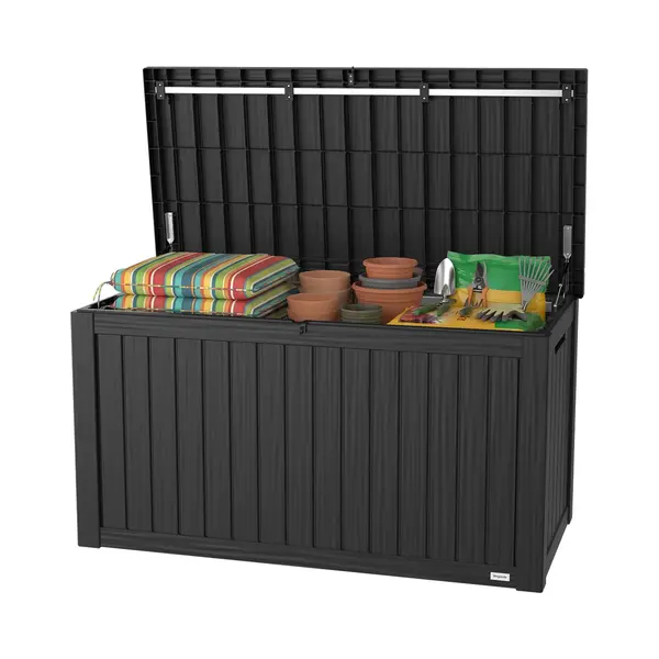 LifeGoods Cushion Box L - Kunststoff - 570L - Gasdruckfeder - Wetterfest - Xxl Aufbewahrungsbox - Dunkelgrau thumbnail
