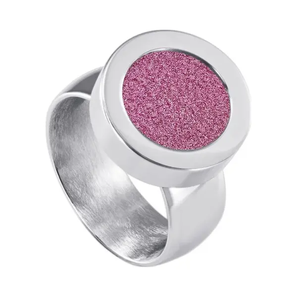 Quiges Rvs Schroefsysteem Ring Zilverkleurig Glans 20mm Met Verwisselbare Glitter Roze 12mm Mini Munt thumbnail