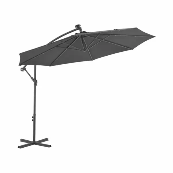 Cantilever Garden Parasol With Led Lights And Steel Pole 300 Cm Anthracite Vidaxl thumbnail