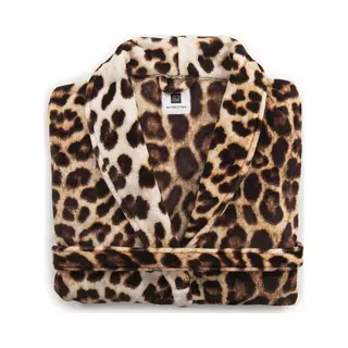 ZoHome Leopard Badjas Lang - Fleece - Maat M - Brown