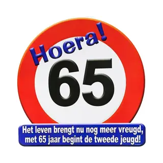 Paper dreams 65 Jaar Verjaardag Stopbord - Dia 50 Cm - Leeftijd Feestartikelen - Verkeersbord - Karton - Huldebord - Deurbord