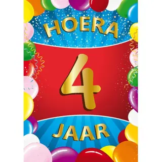 Bellatio Decorations Verjaardag Deurposter - 4 Jaar - Multi - 59 X 84 Cm - Feestartikelen
