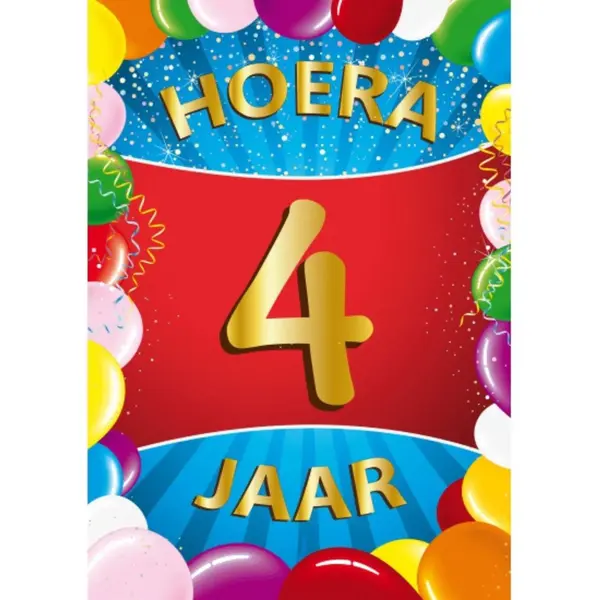 Bellatio Decorations Verjaardag Deurposter - 4 Jaar - Multi - 59 X 84 Cm - Feestartikelen thumbnail