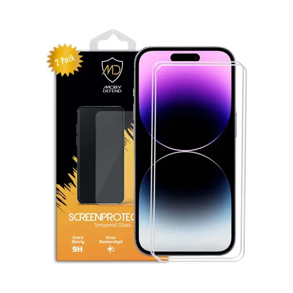 2-Pack MobyDefend Screenprotectors - Geschikt Voor IPhone 14 Pro Max - Case-Friendly Screensavers - Gehard Glas thumbnail