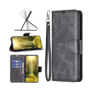 MobyDefend Hoesje - Geschikt Voor Oppo A17 - Wallet Book Case Met Koord - Zwart
