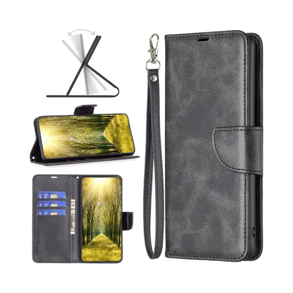 MobyDefend Hoesje - Geschikt Voor Oppo A17 - Wallet Book Case Met Koord - Zwart thumbnail