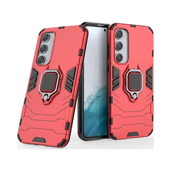 MobyDefend Hoesje - Geschikt Voor Samsung Galaxy A35 - Dubbelgelaagde Pantsercase Met Standaard - Rood thumbnail