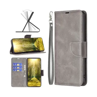 MobyDefend Hoesje - Geschikt Voor Xiaomi Redmi 13 4G - Wallet Book Case Met Koord - Grijs