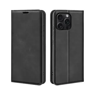 MobyDefend Hoesje - Geschikt Voor IPhone 16 Pro Max - Luxe Wallet Bookcase (Magnetische Sluiting) - Zwart