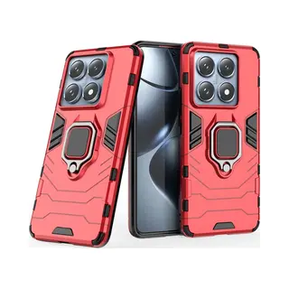 MobyDefend Hoesje - Geschikt Voor Xiaomi 14T Pro - Dubbelgelaagde Pantsercase Met Standaard - Rood