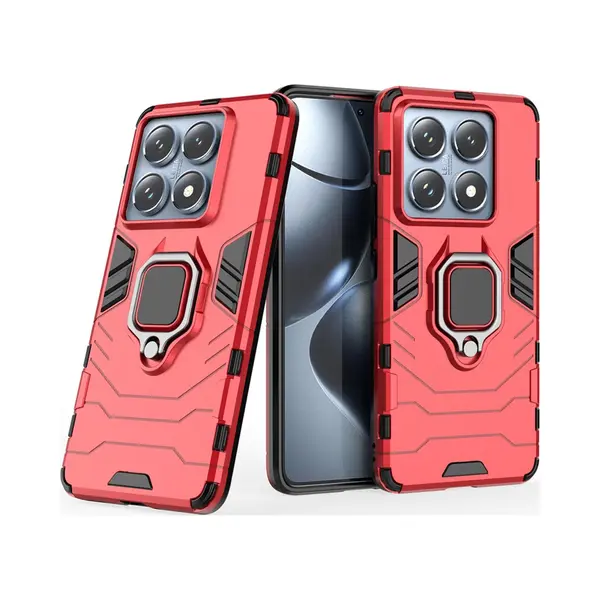 MobyDefend Hoesje - Geschikt Voor Xiaomi 14T Pro - Dubbelgelaagde Pantsercase Met Standaard - Rood thumbnail