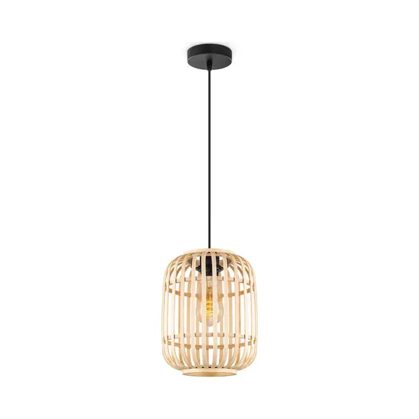 Home Sweet Home - Boheemse Hanglamp - Bamboe Lampenkap - Cilinder - Beige - Ø21.5 X 131 Cm - E27 Fitting - Ontworpen Voor Gebruik In Slaapkamers En thumbnail