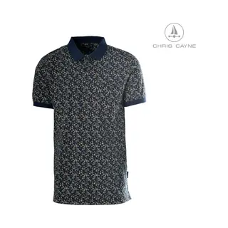 Chris Cayne Heren Poloshirt - Navy - Print - Jersey - Korte Mouwen - Xxl - Soepele Kwaliteit