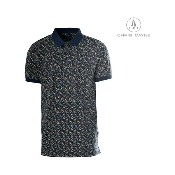 Chris Cayne Heren Poloshirt - Navy - Print - Jersey - Korte Mouwen - Xxl - Soepele Kwaliteit thumbnail