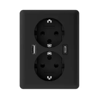 2USB, Stopcontacten, 2U-449719 Inbouwstopcontact Met Usb-C, Met Usb-laaduitgang Zwart (mat)