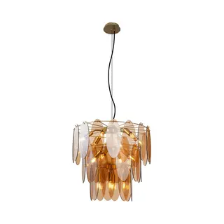 Qazqa Art Déco Hängelampe Gold Mit Bernsteinfarbenem Glas Oval 14 Lichter Mochan