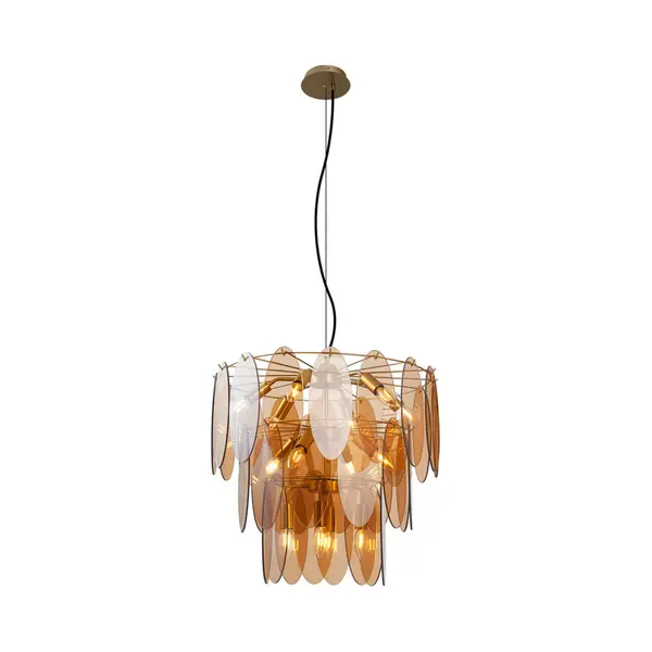 Qazqa Art Déco Hängelampe Gold Mit Bernsteinfarbenem Glas Oval 14 Lichter Mochan thumbnail