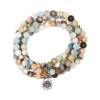 Yogi & Yogini Meditation Mala Amazoniet Elastisch Met Lotus - 0.8 Cm