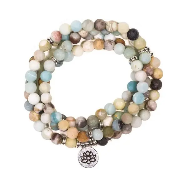 Yogi & Yogini Meditation Mala Amazoniet Elastisch Met Lotus - 0.8 Cm thumbnail